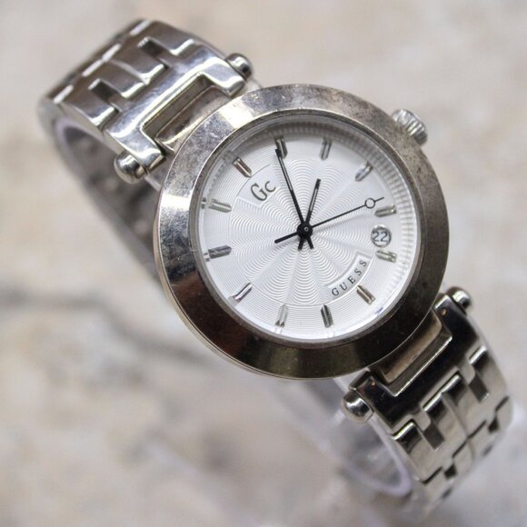 Vintage GUESS GC Watch Silver Tone Stainless Steel Unisex Quartz Dial Y2k - Picture 1 of 8